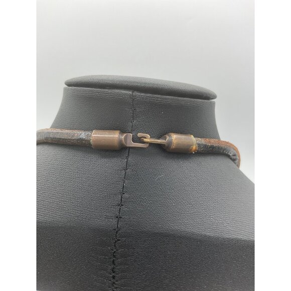 Vintage Brass & Leather Geometric Pendant Necklace - Picture 4 of 4